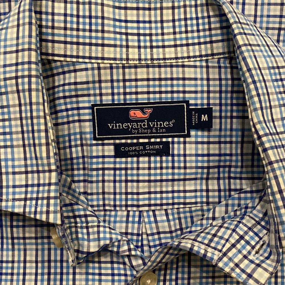 Blue & White Plaid Vineyard Vines Button Down Shirt - Picture 3 of 3